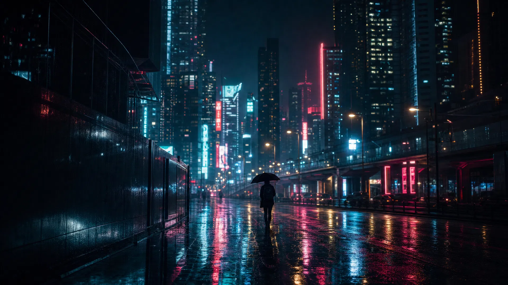 雨夜霓虹下的赛博朋克城市街景摄影作品